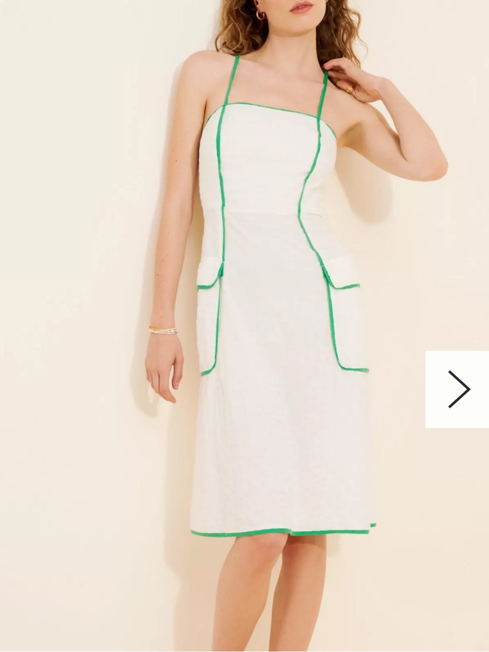 Celandine Large Sleeveless Piped Midi Dress White Green Anthropologie lace up
